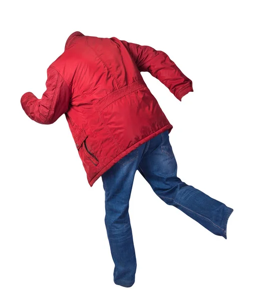 Червона Чоловіча Куртка Сині Джинси Ізольовані Білому Тлі Випадковий Одяг — стокове фото