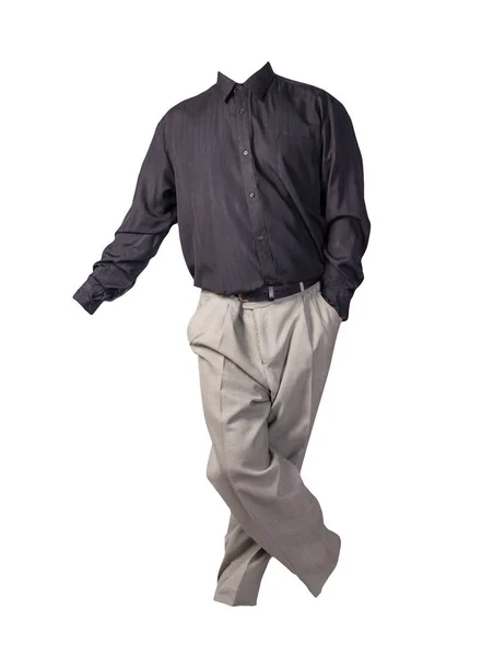 Pánská Černá Košile Světle Šedé Kalhoty Izolované Bílém Pozadí Módní — Stock fotografie