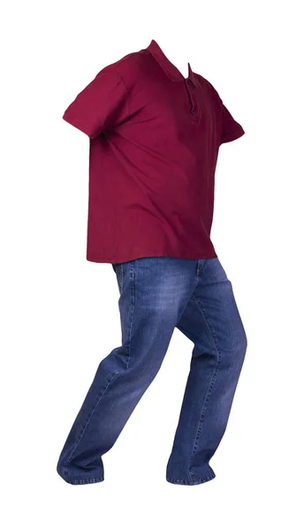 Camisa Pólo Vermelho Escuro Dos Homens Com Coleiras Botão Para — Fotografia de Stock