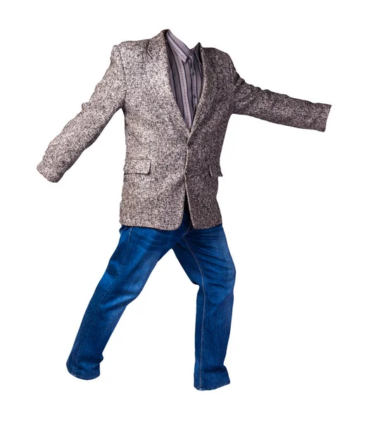 Jaqueta Botão Para Baixo Masculina Com Camisa Listrada Cinza Calça — Fotografia de Stock
