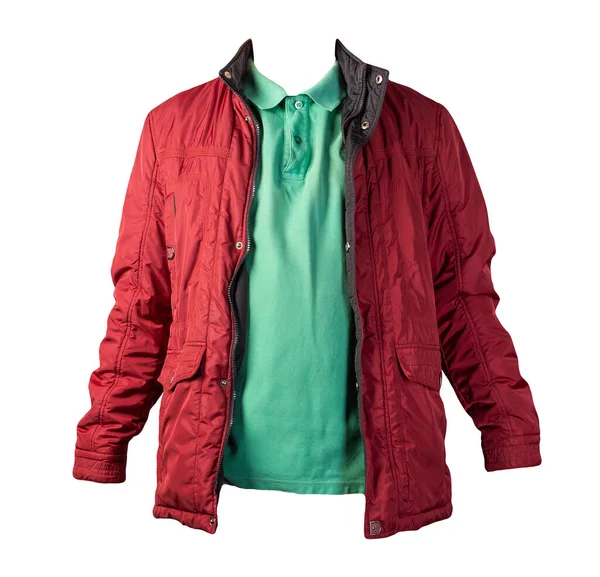 Shirt Uomo Verde Zip Giacca Rosso Scuro Isolato Sfondo Bianco — Foto Stock