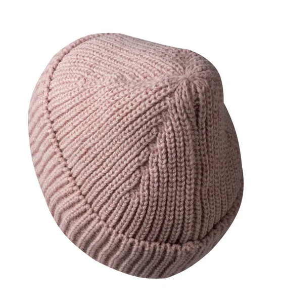 Cappello Rosa Donna Cappello Lavorato Maglia Isolato Sfondo Bianco — Foto Stock