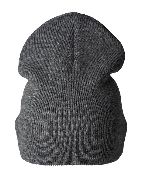 Cappello Grigio Scuro Donna Cappello Lavorato Maglia Isolato Sfondo Bianco — Foto Stock