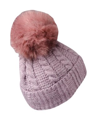 Beyaz arka planda izole edilmiş pembe şapka. Pomponlu şapka. .