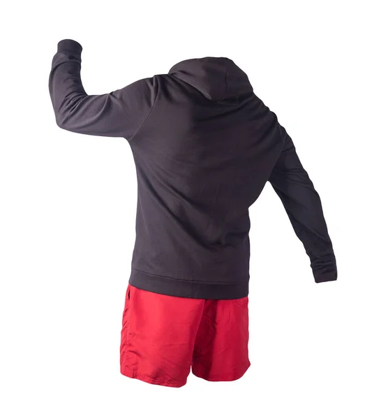 Black Sweatshirt Iron Zipper Hood Red Sports Shorts Isolated White — Stock Photo, Image