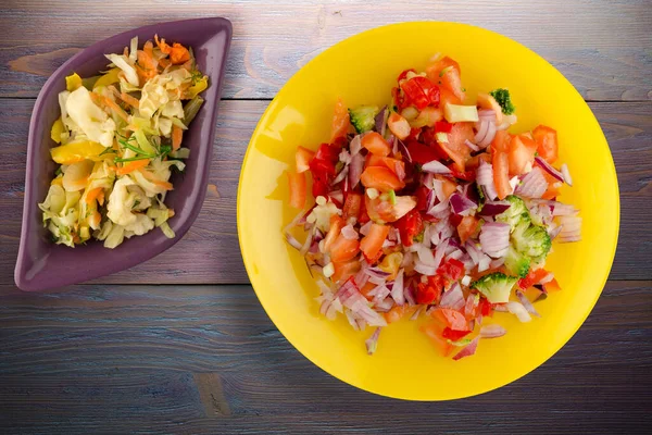 Comida Vegan Vista Superior Salada Verduras Pimentão Tomate Cebolas Brócolis — Fotografia de Stock