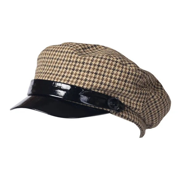 Mode Brauner Hut Mit Schwarzem Visier Isoliert Auf Weißem Hintergrund — Stockfoto