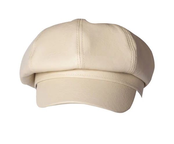 Beyaz Arka Planda Vizörlü Moda Biege Şapkası Şapkalı Kadın Renkli — Stok fotoğraf