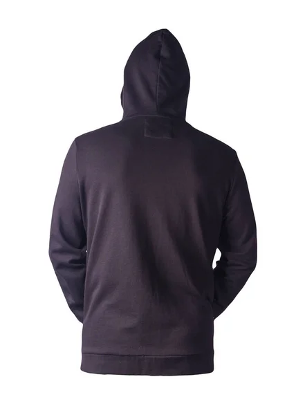 Beyaz arka planda izole edilmiş kapüşonlu demir fermuarlı siyah kazak. Günlük spor kıyafetleri.