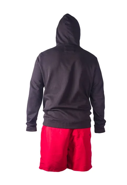Camisola Preta Com Zíper Ferro Com Capuz Calções Esportivos Vermelhos — Fotografia de Stock