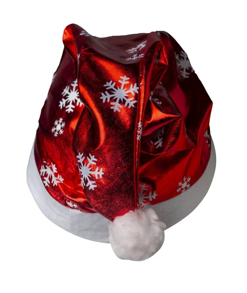 Άγιος Βασίλης Κόκκινο Νιφάδες Χιονιού Καπέλο Απομονώνονται Λευκό Φόντο Άγιος — Φωτογραφία Αρχείου