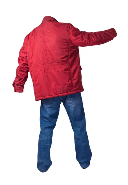 Rote Herrenjacke Und Blaue Jeans Isoliert Auf Weißem Hintergrund — Stockfoto