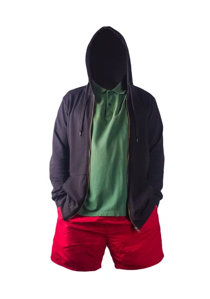 Camisola Preta Com Capuz Zíper Ferro Camisa Pólo Verde Escuro — Fotografia de Stock