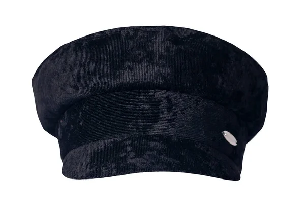 白い背景にバイザーで隔離されたファッションブラックの帽子 キャップ女性 カラー帽子 — ストック写真