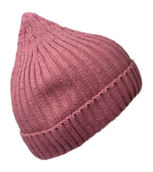 Cappello Rosa Donna Cappello Lavorato Maglia Isolato Sfondo Bianco — Foto Stock