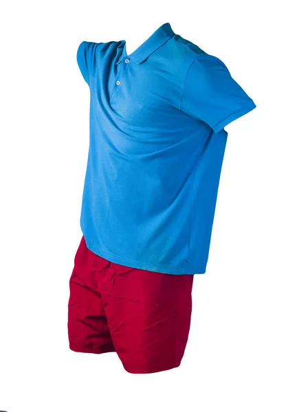 Heren Sport Rode Shorts Blauwe Polo Shirt Met Een Button — Stockfoto