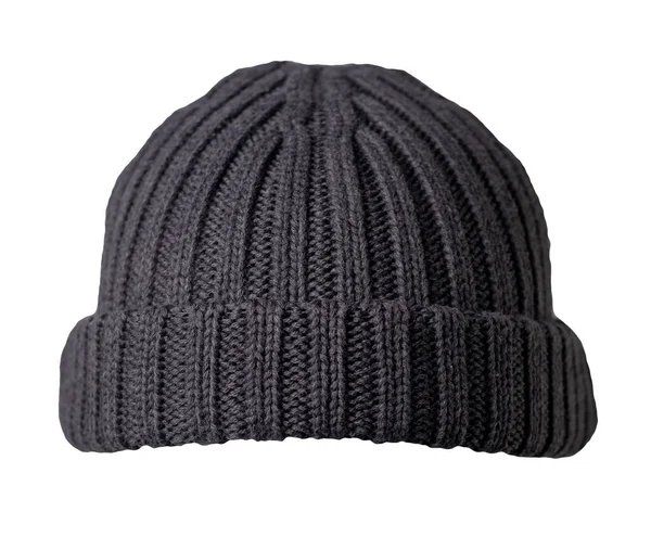 Docker Cappello Grigio Scuro Lavorato Maglia Isolato Sfondo Bianco Cappello — Foto Stock