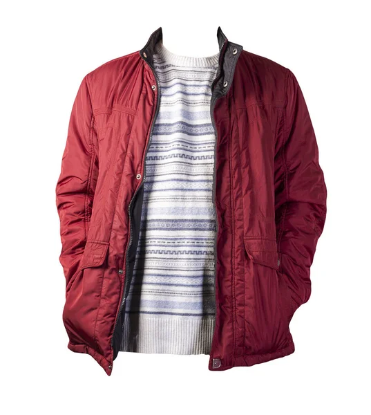 赤いジャケットと白いグレーの水は白い背景に隔離されています ボローニャジャケットとウールセーター — ストック写真