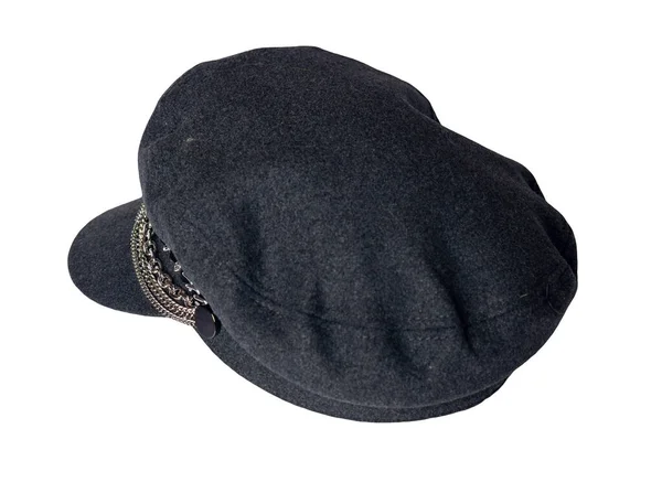 Moda Cappello Grigio Scuro Con Visiera Isolata Sfondo Bianco Cap — Foto Stock