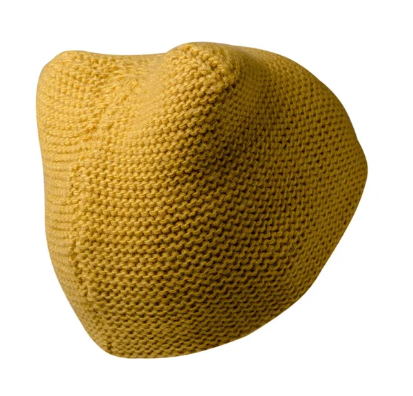 Cappello Giallo Donna Cappello Lavorato Maglia Isolato Sfondo Bianco — Foto Stock