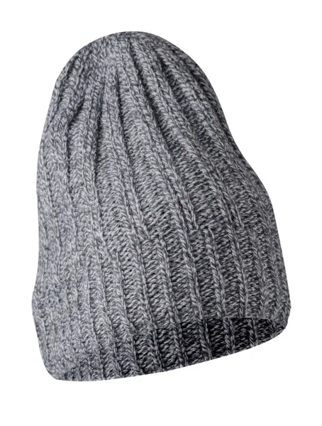 白色背景上孤立的针织灰色帽子 休闲风格的时尚服饰 — 图库照片