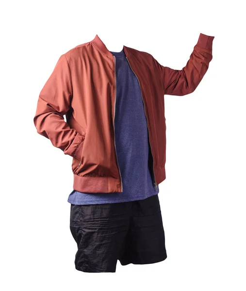 Männer Rote Bomberjacke Vintage Heidekraut Marine Shirt Und Sport Schwarze — Stockfoto