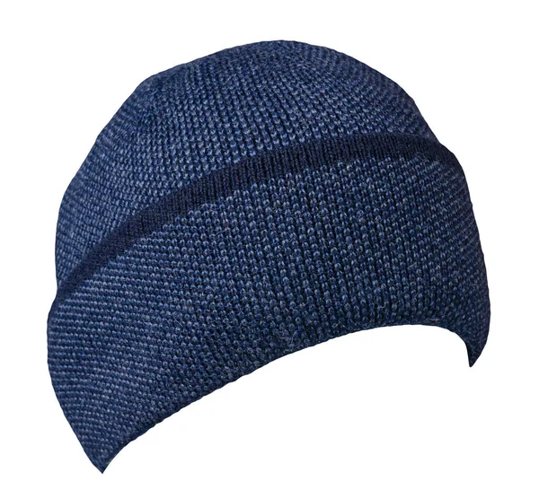 Knitted Dark Blue Denim Hat Isolated White Background Fashion Hat — Stock Photo, Image