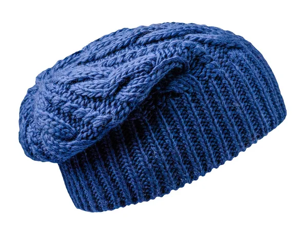 女性の青い帽子 白い背景に隔離されたニット帽 — ストック写真