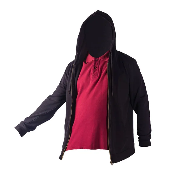 Zwart Sweatshirt Met Ijzeren Rits Hoodie Bordeaux Polo Shirt Geïsoleerd — Stockfoto