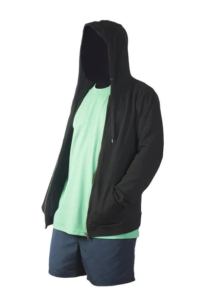 Blakc Sweatshirt Med Järn Dragkedja Hoodie Retro Ljung Grön Shirt — Stockfoto