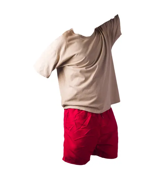 Deportes Los Hombres Pantalones Cortos Rojos Beiget Shirt Aislados Ropa — Foto de Stock