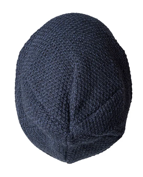 白い背景に隔離されたニットダークブルーの帽子 カジュアルスタイルのためのファッション帽子アクセサリー — ストック写真