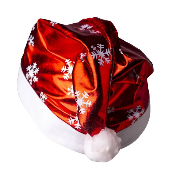 Papai Noel Vermelho Com Chapéu Flocos Neve Isolado Fundo Branco — Fotografia de Stock
