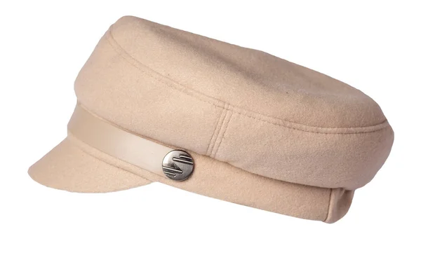 Mode Beige Hut Mit Visier Isoliert Auf Weißem Hintergrund Kappe — Stockfoto