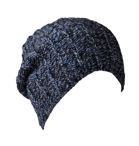 Knitted Black Blue Hat Isolated White Background Fashion Hat Accessory — Stock Photo, Image