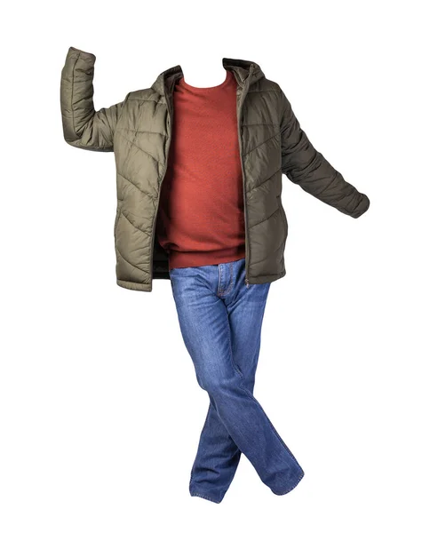 지퍼가 재킷에 스웨터와 배경에는 청바지를 평상복 — 스톡 사진