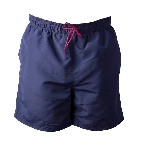 Beyaz arka planda izole edilmiş koyu mavi erkek şortu.