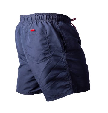 Beyaz arka planda izole edilmiş koyu mavi erkek şortu.