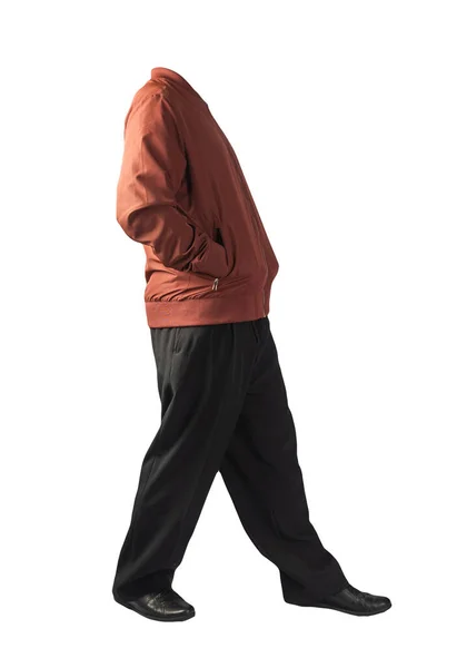 Męska Czerwona Kurtka Zamachowca Czarne Spodnie Czarne Skórzane Buty Odizolowane — Zdjęcie stockowe