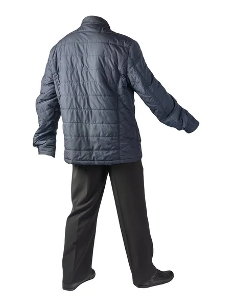 男性用ダークブルーのジャケット ブラックのパンツ ブラックのレザーシューズ 男性の秋服 — ストック写真
