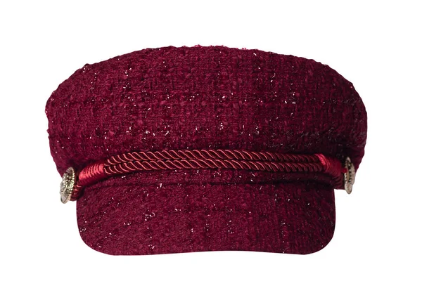 Mode Vinröd Hatt Med Visir Isolerad Vit Bakgrund Cap Kvinnliga — Stockfoto