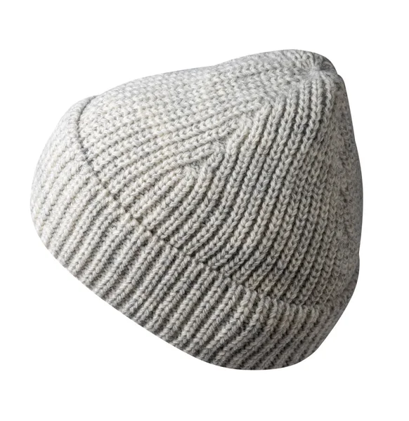 Cappello Donna Grigio Chiaro Cappello Lavorato Maglia Isolato Sfondo Bianco — Foto Stock