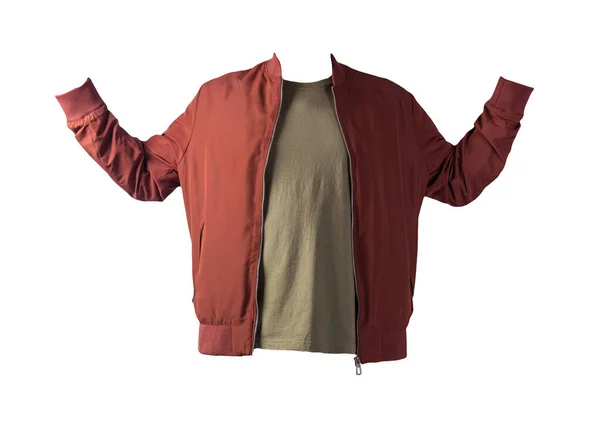 Bomber Shirt Uomo Rosso Scuro Isolati Sfondo Bianco Abbigliamento Casual — Foto Stock