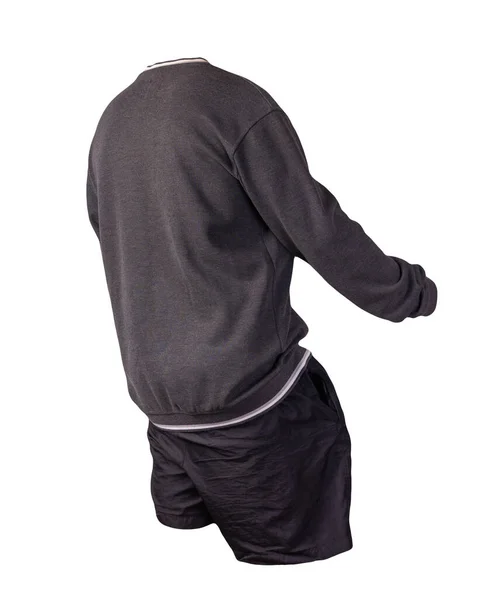 Szary Sweter Czarne Spodenki Sportowe Odizolowane Białym Tle Odzież Sportowa — Zdjęcie stockowe