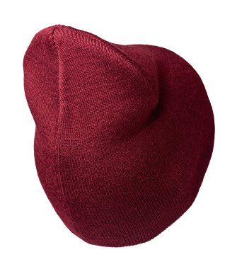 Kadın kırmızı şapkası. Örgü şapka beyaz arkaplanda izole.
