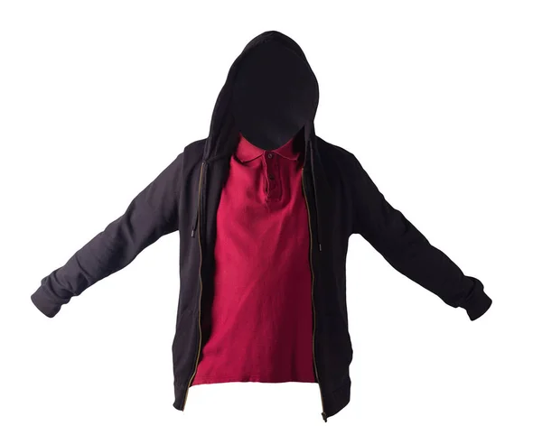 Zwart Sweatshirt Met Ijzeren Rits Hoodie Bordeaux Polo Shirt Geïsoleerd — Stockfoto