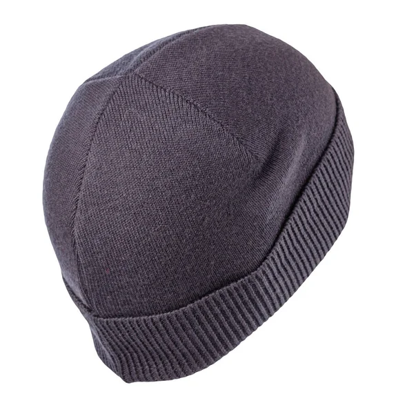 Cappello Grigio Lavorato Maglia Isolato Uno Sfondo Bianco Accessorio Cappello — Foto Stock