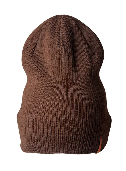 白い背景に隔離されたニットブラウンの帽子 カジュアルスタイルのためのファッション帽子アクセサリー — ストック写真