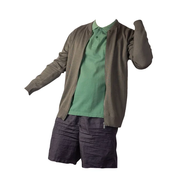 Jaqueta Bombardeiro Verde Escuro Dos Homens Camisa Pólo Verde Escuro — Fotografia de Stock