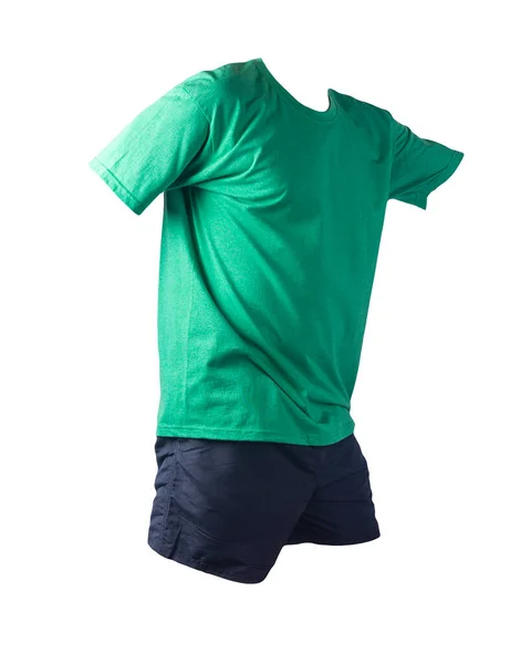 Donkerblauwe Sportshorts Retro Heide Groen Shirt Geïsoleerd Witte Achtergrond Comfortabele — Stockfoto